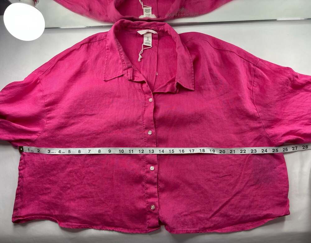 H&M Women's Hot Pink Linen Blend Button Down Shirt - Picture 7 of 8
